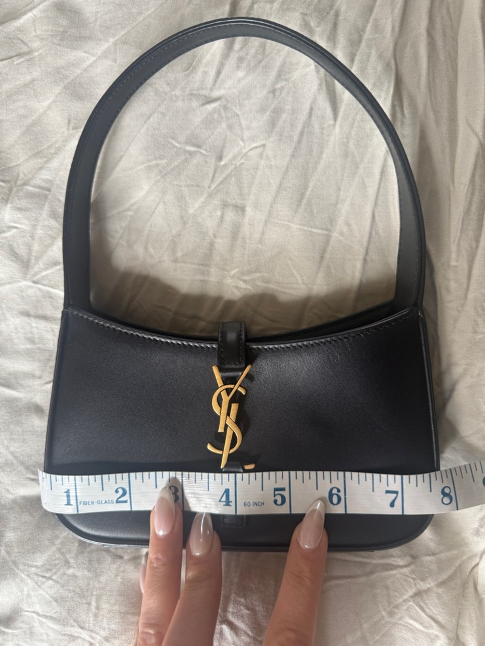 Saint Laurent Black Leather Shoulder Bag with Gold YSL Monogram NEVER USED - Picture 4 of 10